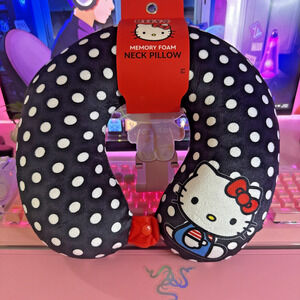 Hello Kitty Neck Pillow Black White Dot Memory Foam Snap Travel Cute 2025 Sanrio